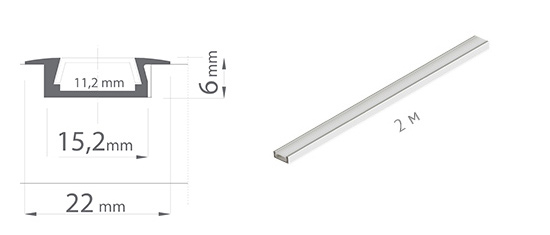 Боковые фланцы профиля для светодиодной ленты MICRO-K-ALU прикрывают края паза.