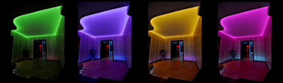 Изменение цвета светодиодной
подсветки натяжного потолка